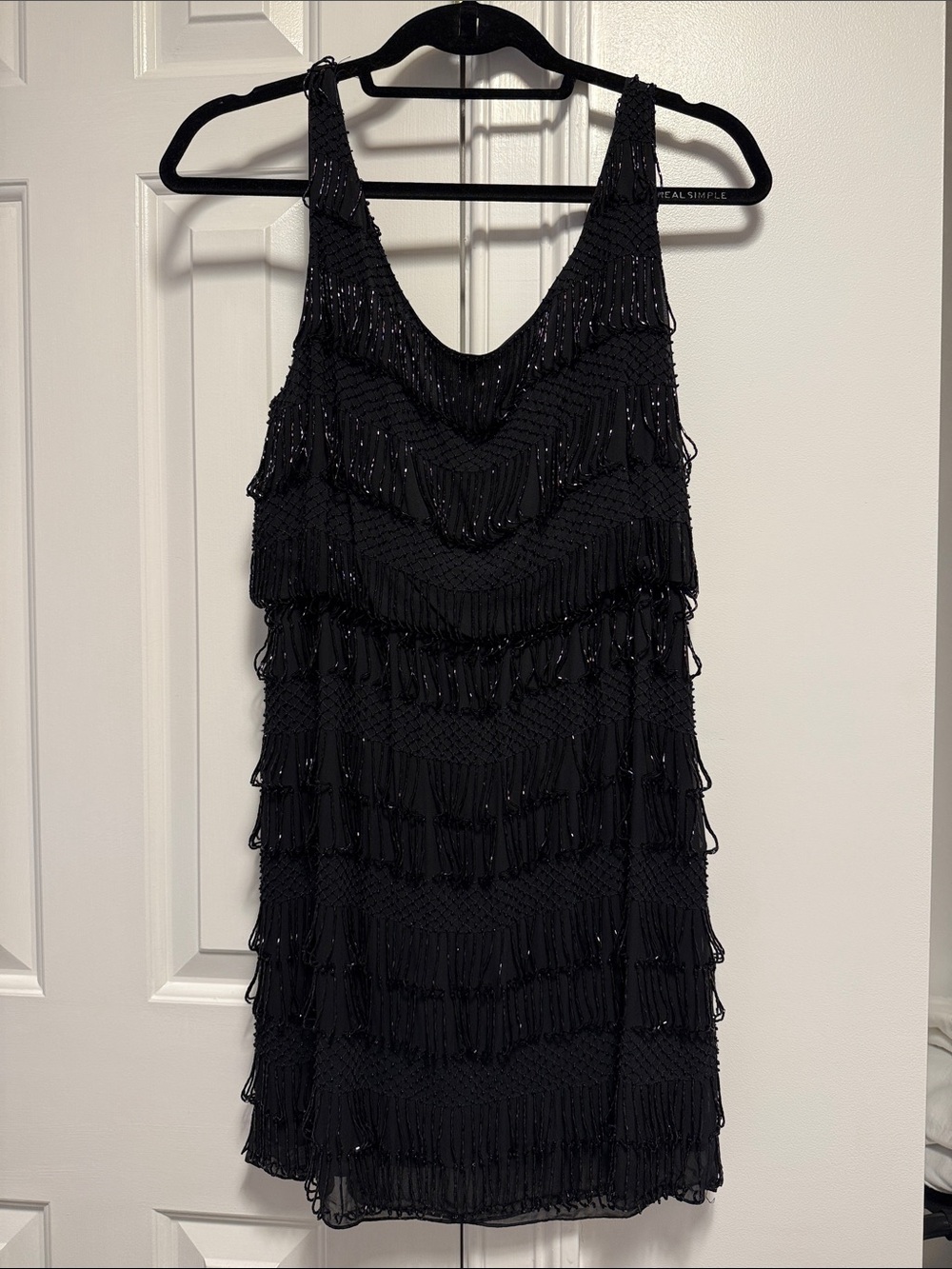 Alice + Olivia Black Beaded Fringe Mini Dress